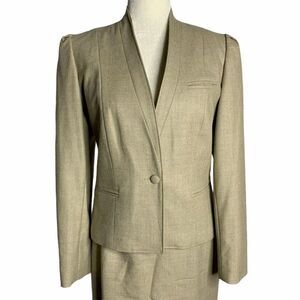 Vintage 60s Wool Skirt Suit XS Beige Lined